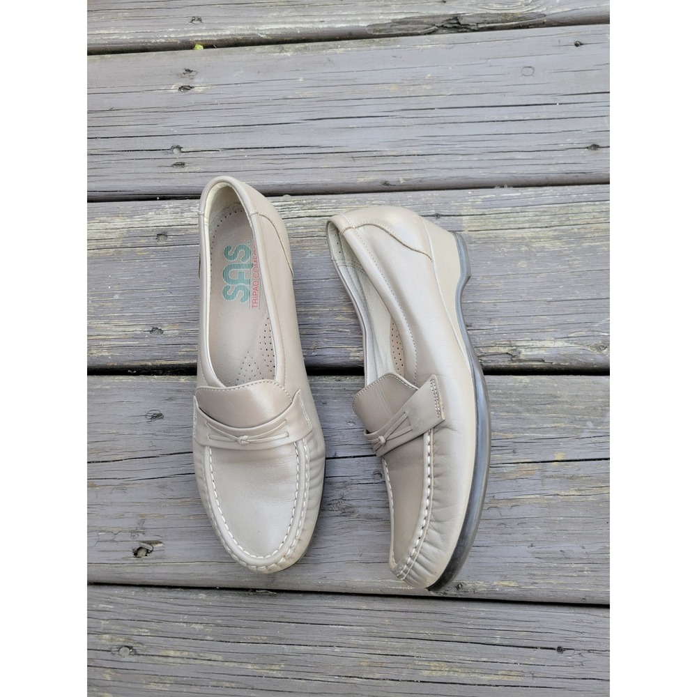 Vintage SAS Easier Loafers Taupe Mocha Leather‎ Wedge Comfort Shoes Size 6.5 M